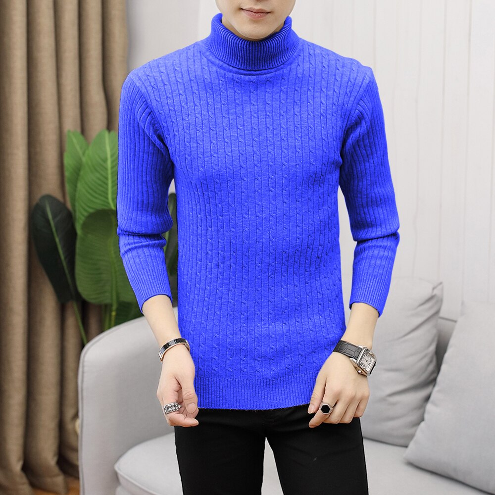 2022 Korean Slim Solid Color Turtleneck Sweater Mens Winter Long Sleeve Warm Knit Sweater Classic Solid Casual Botto